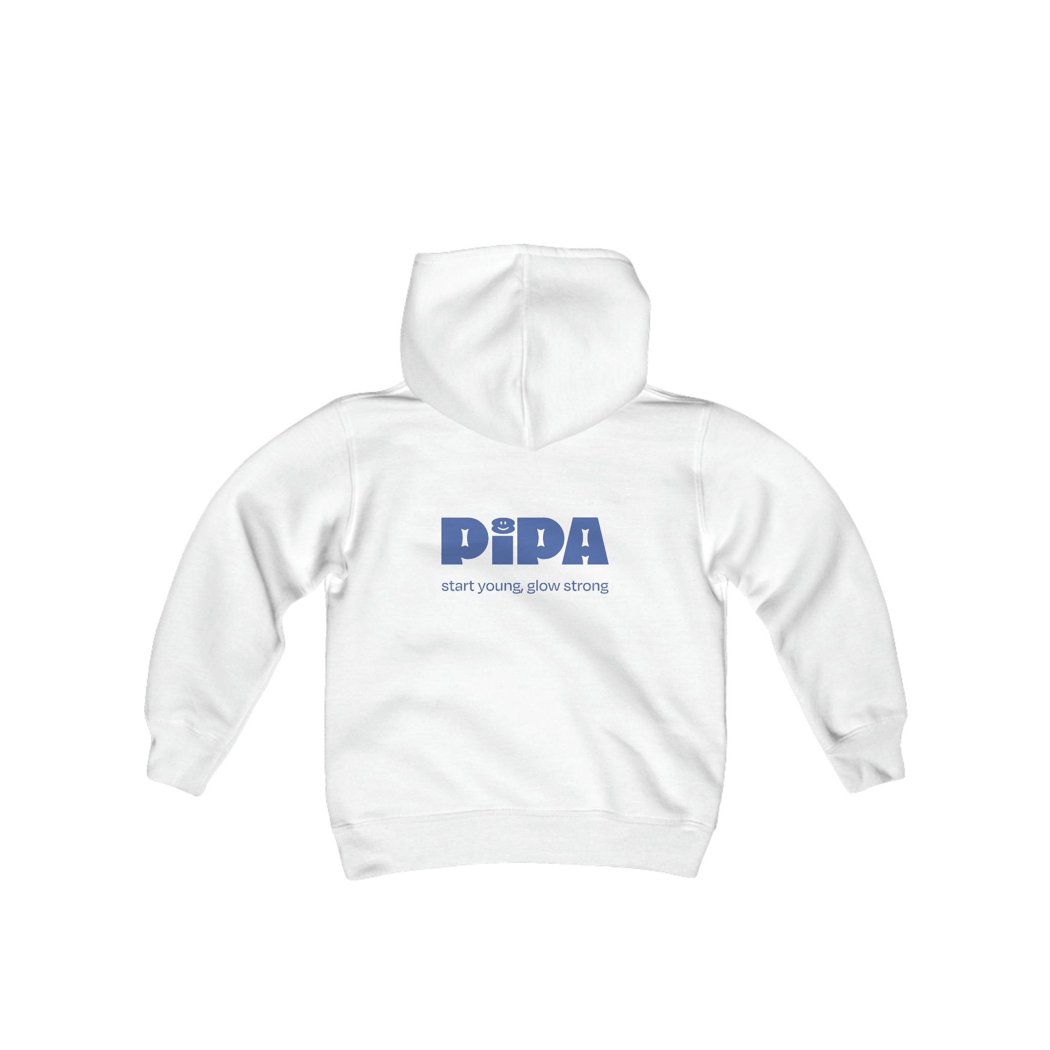 Youth smile hoodie in white with back print,