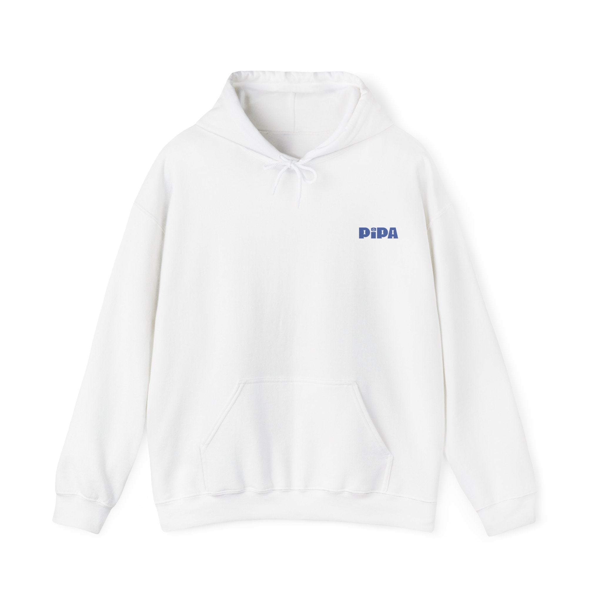 White unisex Pipa Hoodie with kangaroo pocket and