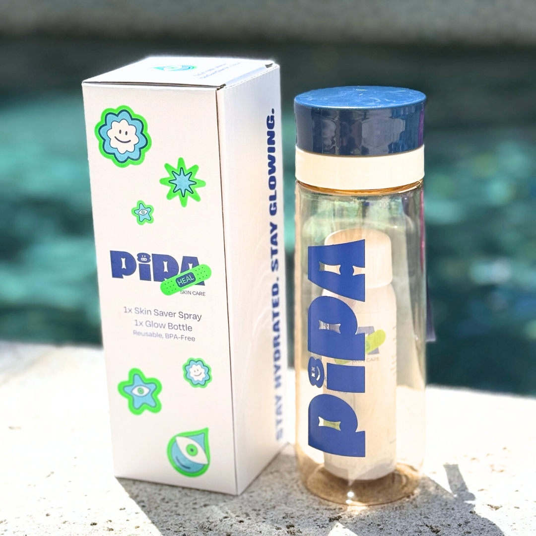 Skin Saver Duo with face and body spray plus Pipa Water Bottle for clear, hydrated skin.