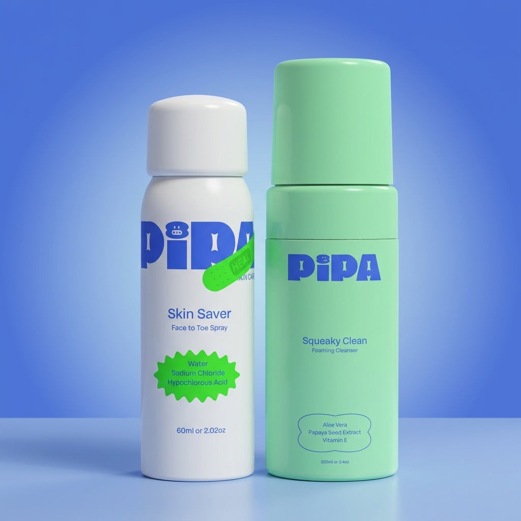 Clean Saver Duo featuring Squeaky Clean Cleanser and Skin Saver Hypochlorous Acid Spray for purified, balanced skin