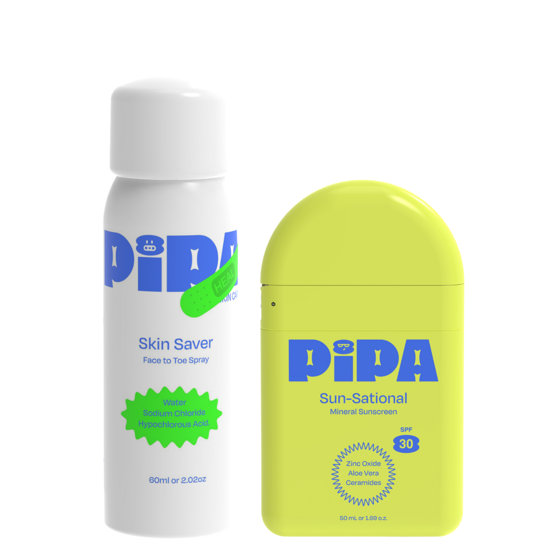 Sun Saver Duo: Mineral sunscreen and soothing hypochlorous acid spray set.