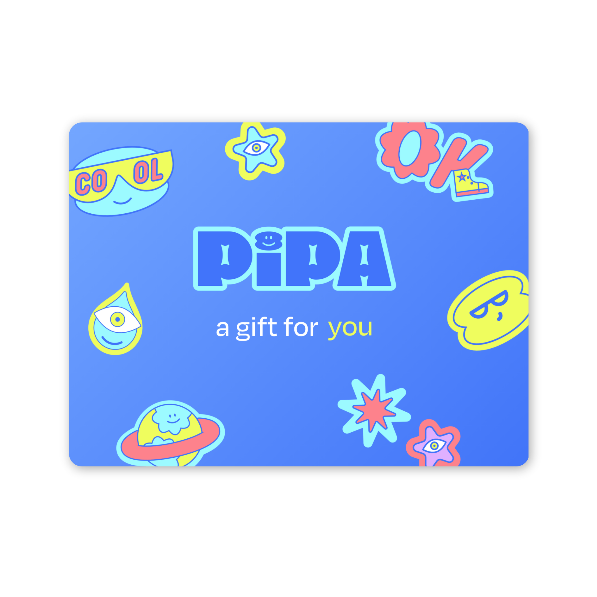 Pipa Gift Card featuring colorful designs, available for online purchase and email delivery.