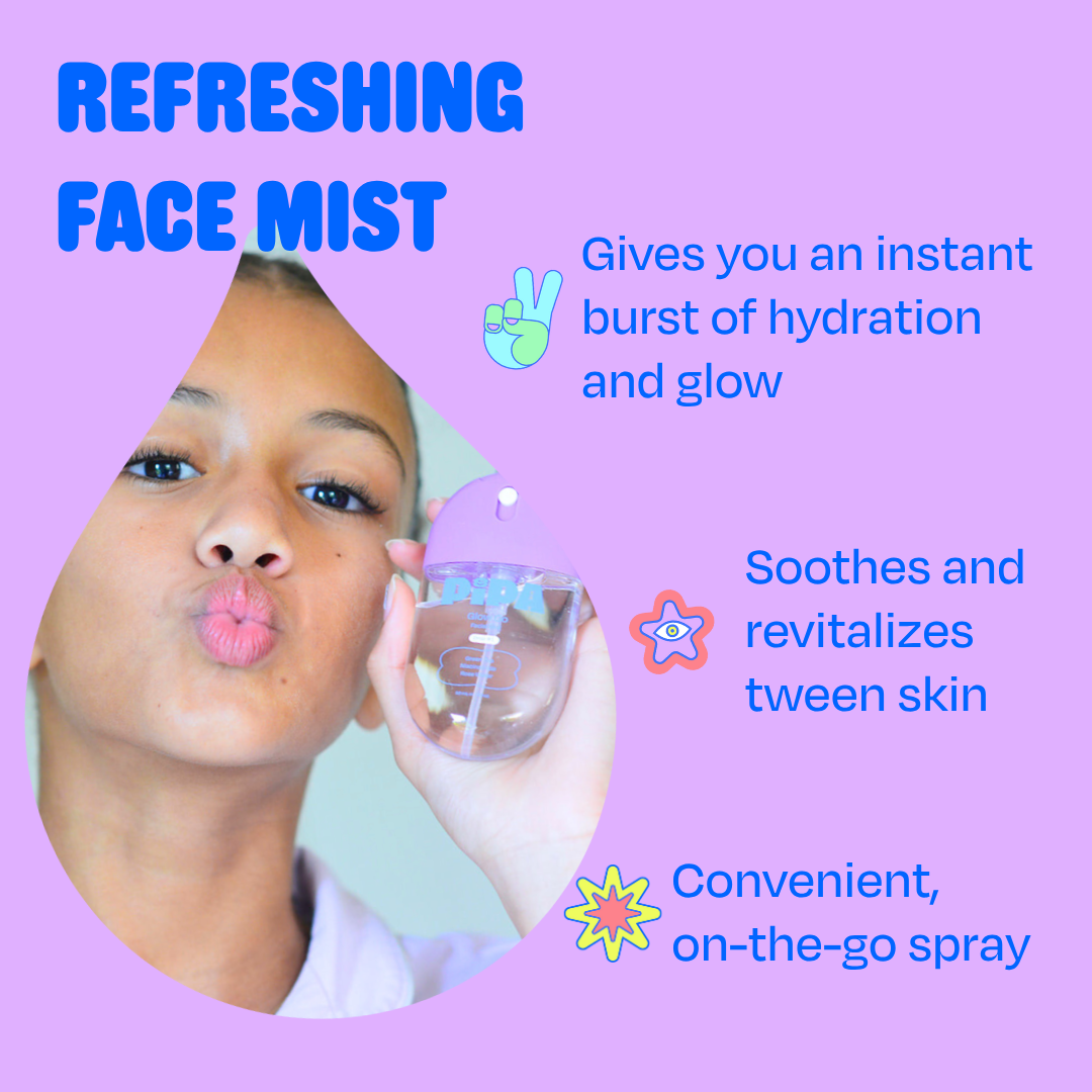Tween using Glow Go refreshing face mist for instant hydration and glow.