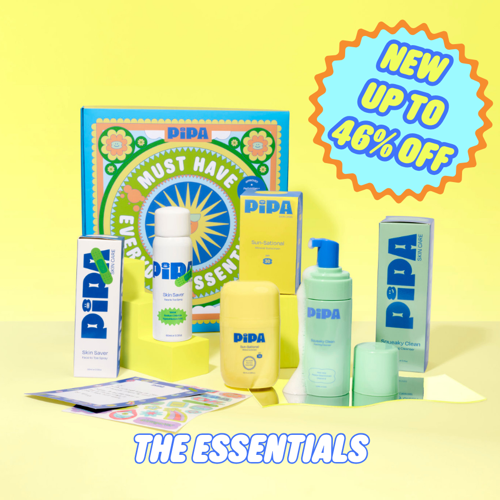 Squeaky Clean foaming cleanser with Skin Saver healing spray and Sun-Sational mineral SPF30 sunscreen in Must-Have Bundle for tween skincare