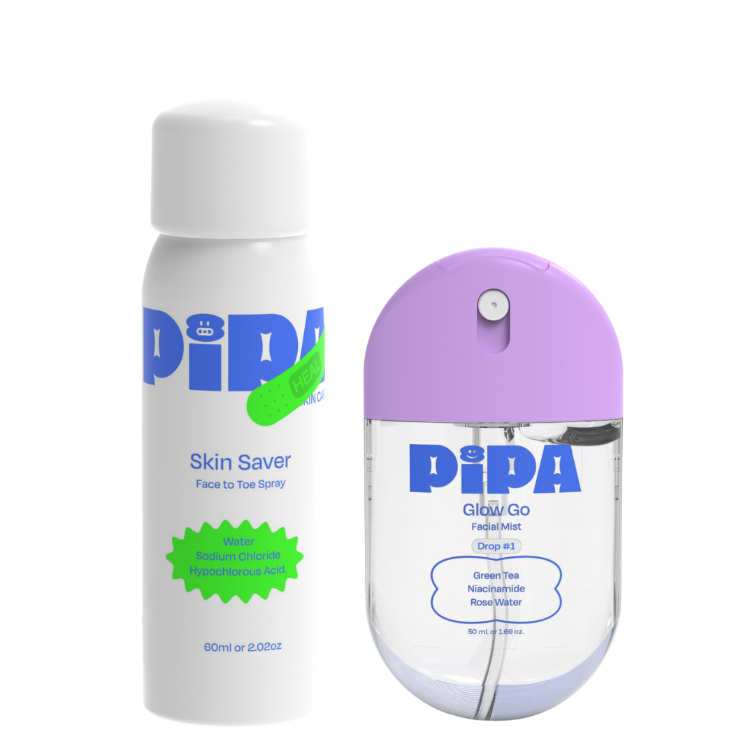 Glow Saver Duo includes Glow Go Face Mist and Skin Saver Hypochlorous Acid Spray for hydration and skin recovery.