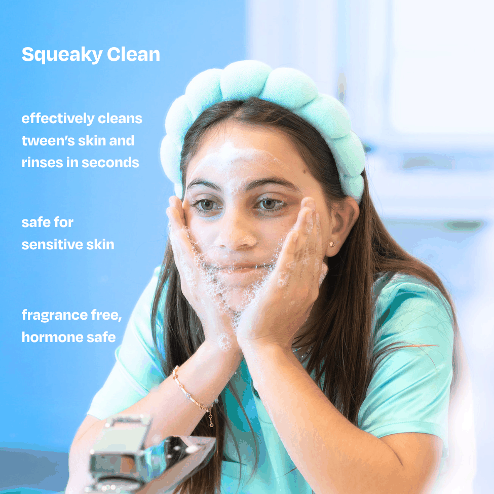 Start Young Bundle tween skincare set with cleanser, moisturizer, mist, and free headband