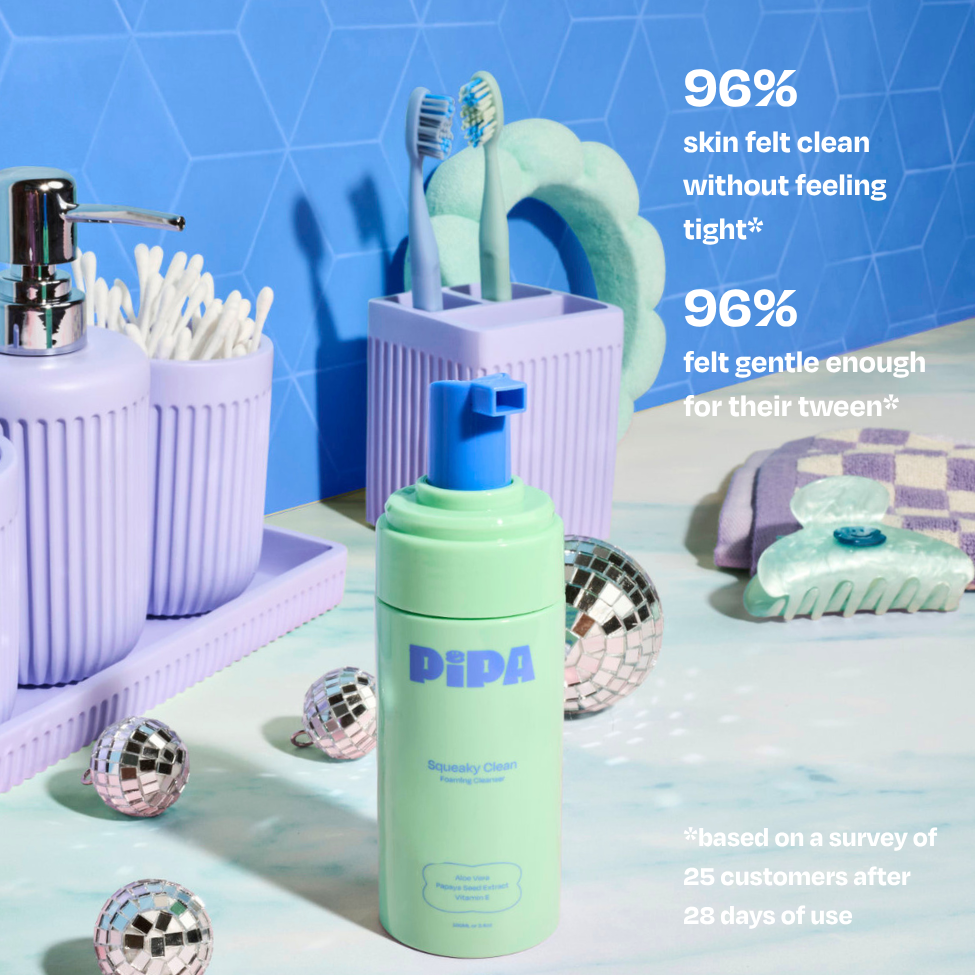 Squeaky Clean gentle face wash for kids with aloe vera, papaya seed, and vitamin E