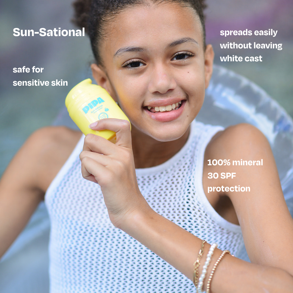 Must-Have Bundle featuring Squeaky Clean foaming cleanser, Skin Saver healing spray, Sun-Sational SPF30 sunscreen, Pipa Pouch, and stickers for tween skincare